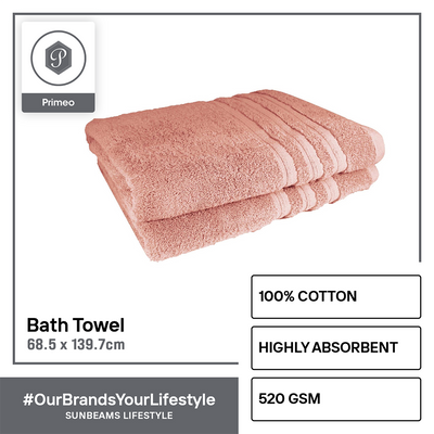 PRIMEO Premium 100% Cotton Bath Towel 520gsm Soft High Absorbent Set of 2 Modern Italian Design Amazing Gift Idea For Any Occasion!