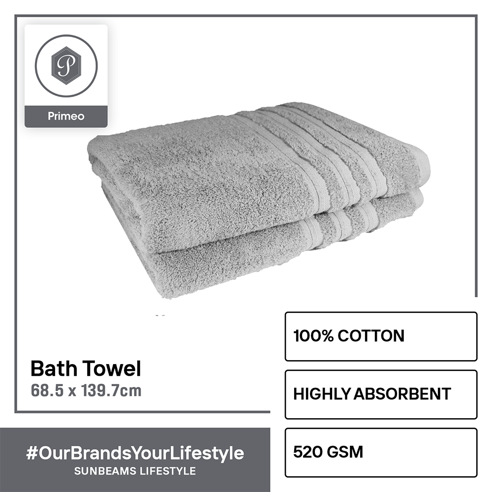 PRIMEO Premium 100% Cotton Bath Towel 520gsm Soft High Absorbent Set of 2 Modern Italian Design Amazing Gift Idea For Any Occasion!