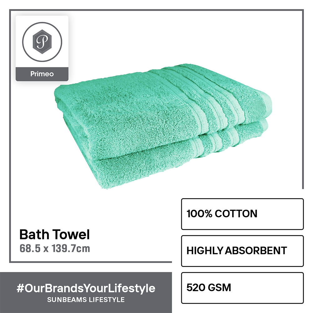 PRIMEO Premium 100% Cotton Bath Towel Set of 2