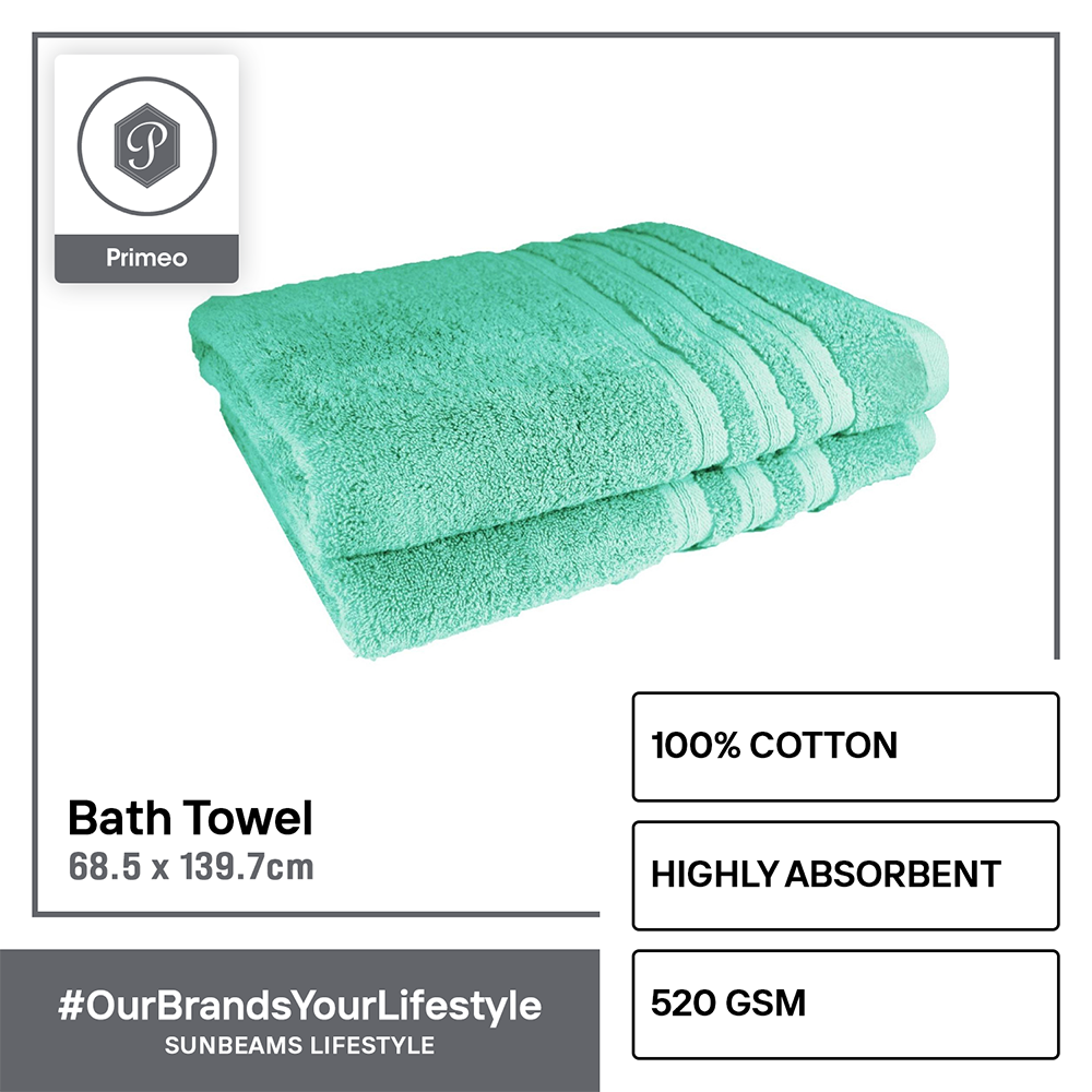 PRIMEO Premium 100% Cotton Bath Towel 520gsm Soft High Absorbent Set of 2 Modern Italian Design Amazing Gift Idea For Any Occasion!