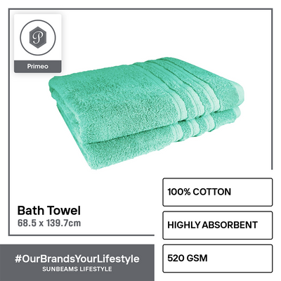 PRIMEO Premium 100% Cotton Bath Towel 520gsm Soft High Absorbent Set of 2 Modern Italian Design Amazing Gift Idea For Any Occasion!