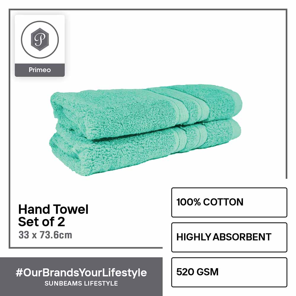 PRIMEO Premium 100% Cotton Hand Towel 520gsm Soft High Absorbent Set of 2 Modern Italian Design Amazing Gift Idea For Any Occasion!