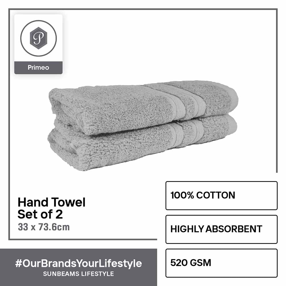 PRIMEO Premium 100% Cotton Hand Towel 520gsm Soft High Absorbent Set of 2 Modern Italian Design Amazing Gift Idea For Any Occasion!