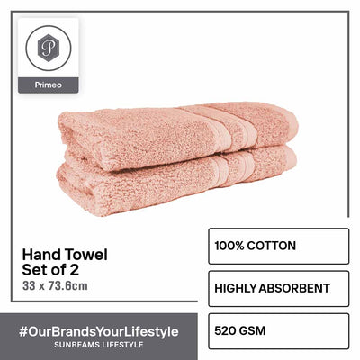 PRIMEO Premium 100% Cotton Hand Towel 520gsm Soft High Absorbent Set of 2 Modern Italian Design Amazing Gift Idea For Any Occasion!
