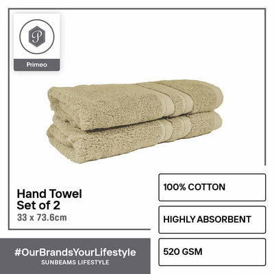 PRIMEO Premium 100% Cotton Hand Towel 520gsm Soft High Absorbent Set of 2 Modern Italian Design Amazing Gift Idea For Any Occasion!