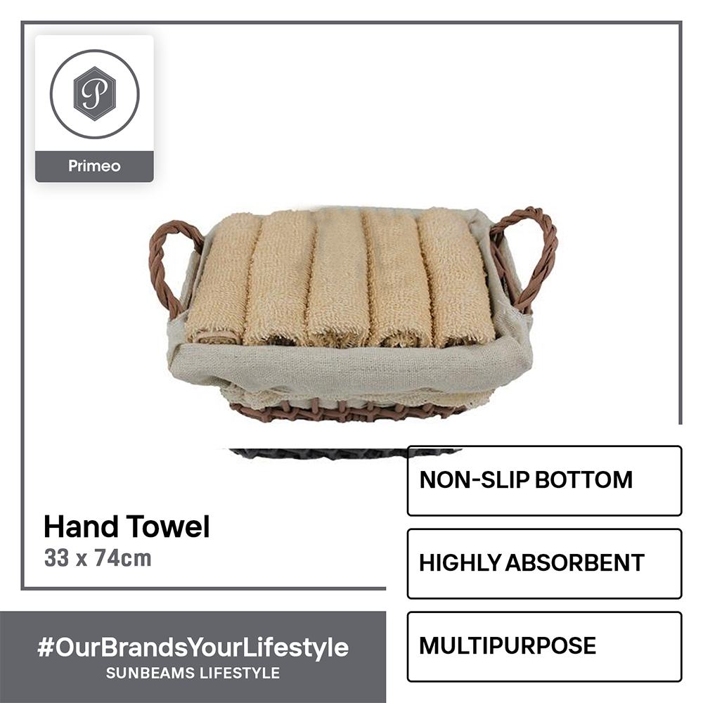 PRIMEO Premium 100%  Cotton Hand Towel Set w/ Basket 300gsm Soft High Absorbent Set of 5 Modern Italian Design Amazing Gift Idea For Any Occasion!