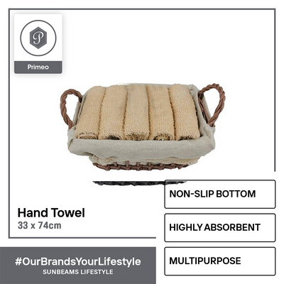 PRIMEO Premium 100%  Cotton Hand Towel Set w/ Basket 300gsm Soft High Absorbent Set of 5 Modern Italian Design Amazing Gift Idea For Any Occasion!