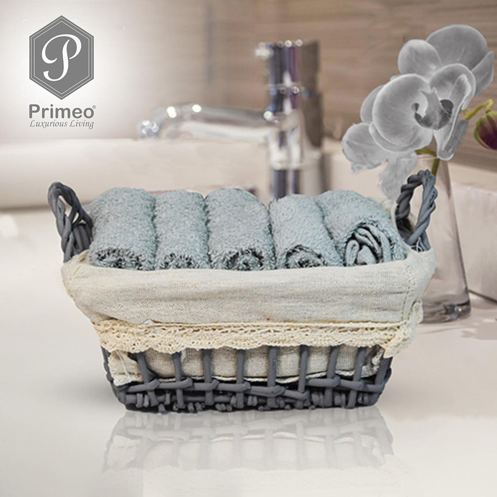 PRIMEO Premium 100%  Cotton Hand Towel Set w/ Basket 300gsm Soft High Absorbent Set of 5 Modern Italian Design Amazing Gift Idea For Any Occasion!