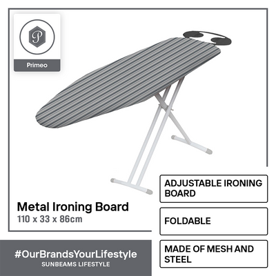 PRIMEO Premium Metal Ironing Board 110cm X 33cm X 86cm Modern Italian Design Amazing Gift Idea For Any Occasion!