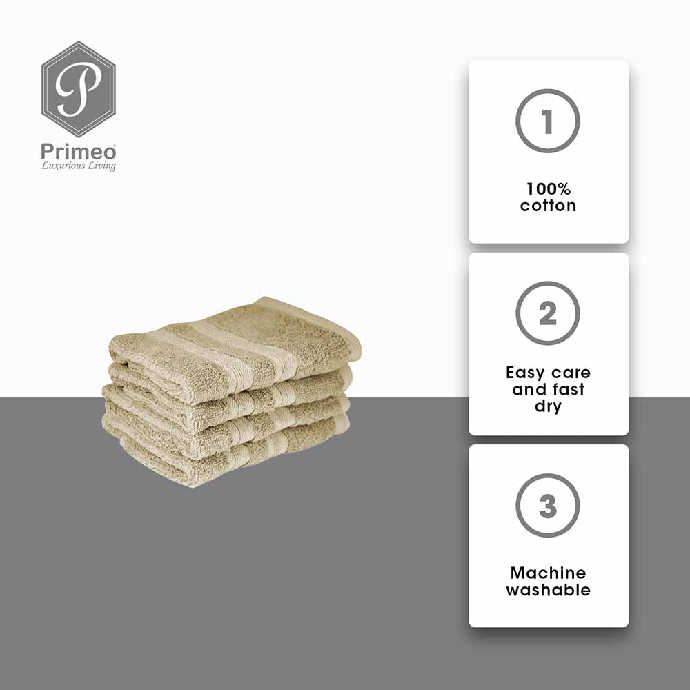 PRIMEO Premium 100% Cotton Face Towel 520gsm Soft High Absorbent Set of 4 Modern Italian Design Amazing Gift Idea For Any Occasion!