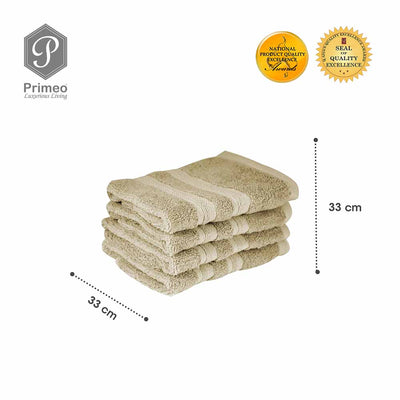 PRIMEO Premium 100% Cotton Face Towel 520gsm Soft High Absorbent Set of 4 Modern Italian Design Amazing Gift Idea For Any Occasion!