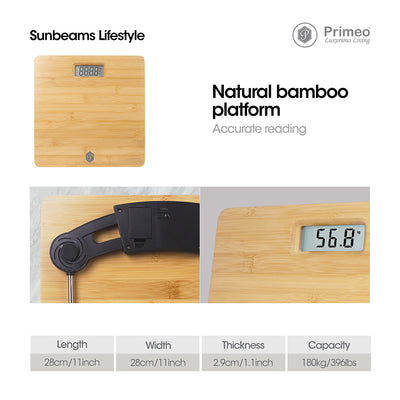 Primeo Digital Bathroom Body Weighing Scale Wooden | Bamboo 28x28x2.9 cm High Precision