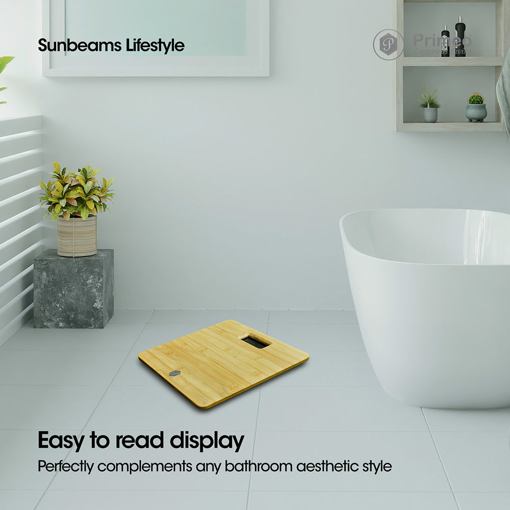 Primeo Digital Bathroom Body Weighing Scale Wooden | Bamboo 28x28x2.9 cm High Precision