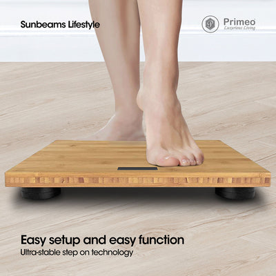 Primeo Digital Bathroom Body Weighing Scale Wooden | Bamboo 28x28x2.9 cm High Precision