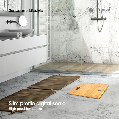 Primeo Digital Bathroom Body Weighing Scale Wooden | Bamboo 28x28x2.9 cm High Precision