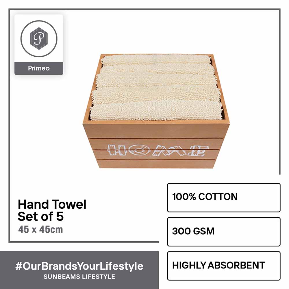 PRIMEO Premium 100% Cotton Hand Towel Set w/ Basket 300gsm Soft High Absorbent Set of 5 Modern Italian Design Amazing Gift Idea For Any Occasion!