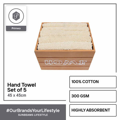PRIMEO Premium 100% Cotton Hand Towel Set w/ Basket 300gsm Soft High Absorbent Set of 5 Modern Italian Design Amazing Gift Idea For Any Occasion!