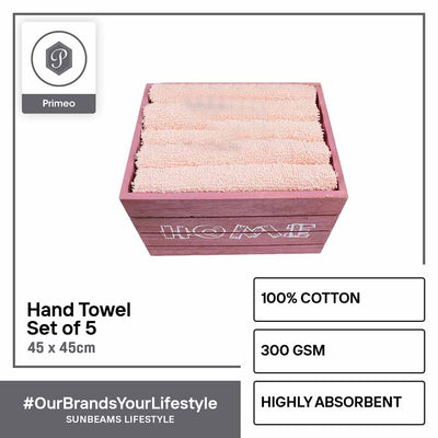 PRIMEO Premium 100% Cotton Hand Towel Set w/ Basket 300gsm Soft High Absorbent Set of 5 Modern Italian Design Amazing Gift Idea For Any Occasion!