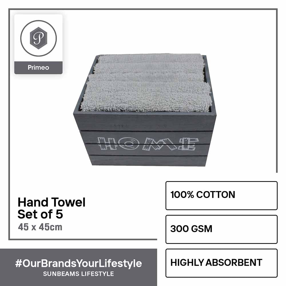 PRIMEO Premium 100% Cotton Hand Towel Set w/ Basket 300gsm Soft High Absorbent Set of 5 Modern Italian Design Amazing Gift Idea For Any Occasion!