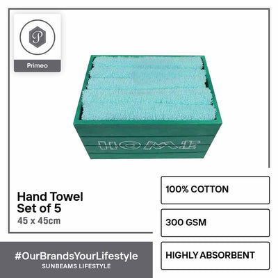 PRIMEO Premium 100% Cotton Hand Towel Set w/ Basket 300gsm Soft High Absorbent Set of 5 Modern Italian Design Amazing Gift Idea For Any Occasion!