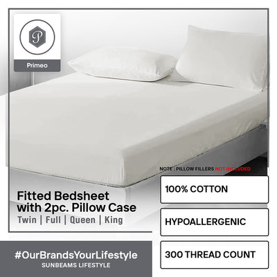 PRIMEO Premium King Bedsheet with 2 Pillow Case Set 100% Cotton