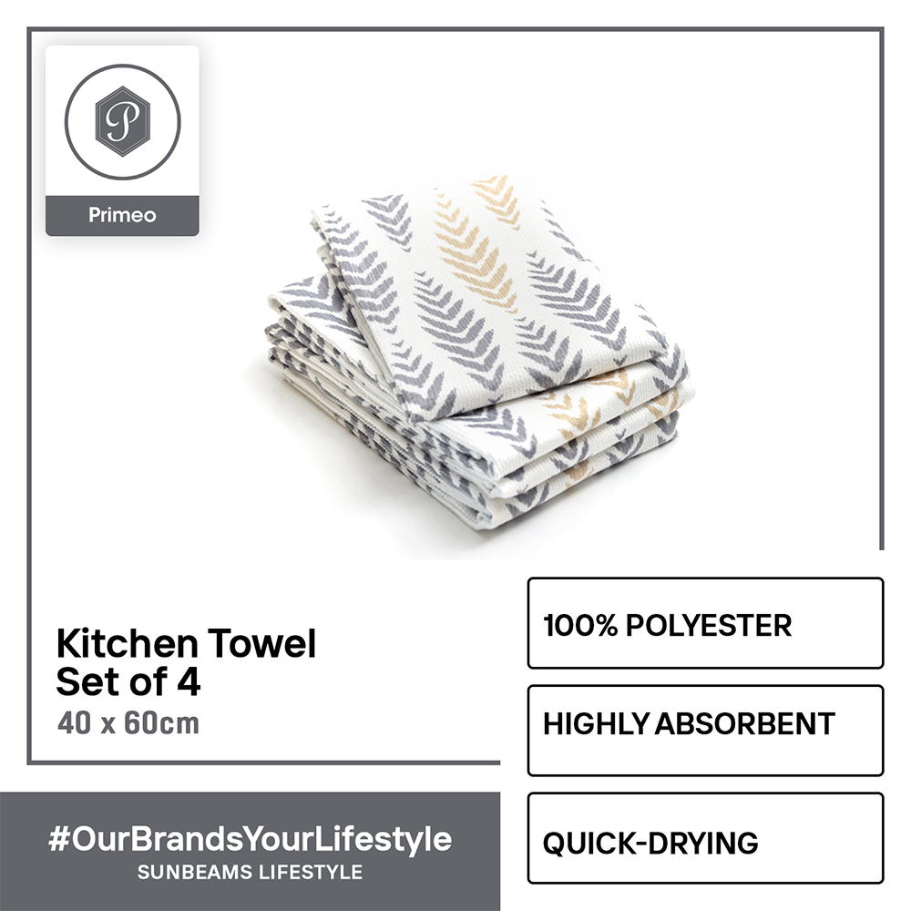 PRIMEO Kitchen Towels Set of 2 100% Polyester Perfect wipe for Stovetops, Countertop, Glassware, Cookware and Silverware