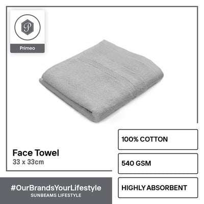 PRIMEO Premium 100% Ring Spun Carded Cotton Double Pile Face Towel 540gsm Soft High Absorbent Amazing Gift Idea For Any Occasion!
