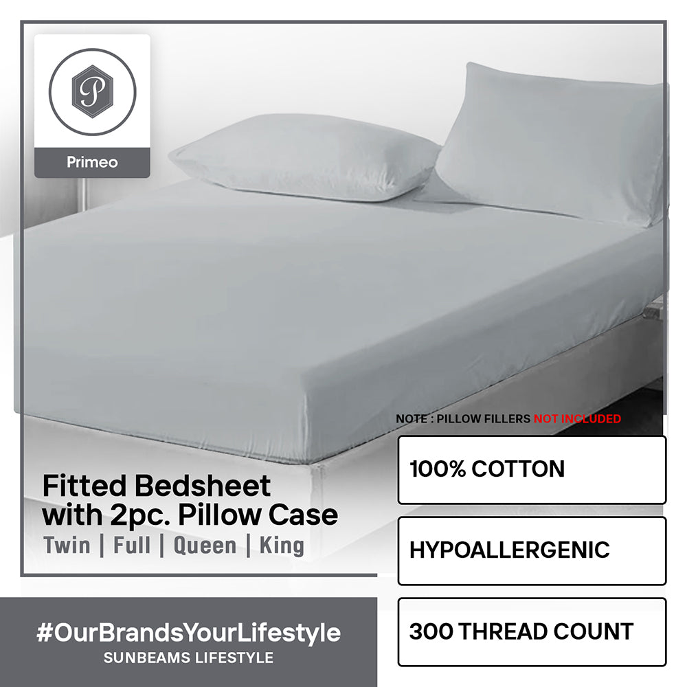 PRIMEO Premium King Bedsheet with 2 Pillow Case Set 100% Cotton
