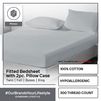 PRIMEO Premium King Bedsheet with 2 Pillow Case Set 100% Cotton