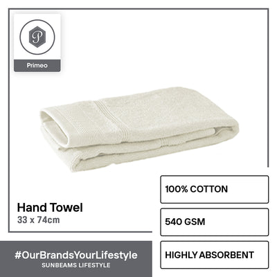 PRIMEO Premium 100% Ring Spun Carded Cotton Double Pile Hand Towel 540gsm Soft High Absorbent Amazing Gift Idea For Any Occasion!