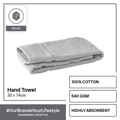 PRIMEO Premium 100% Ring Spun Carded Cotton Double Pile Hand Towel 540gsm Soft High Absorbent Amazing Gift Idea For Any Occasion!