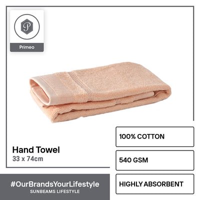 PRIMEO Premium 100% Ring Spun Carded Cotton Double Pile Hand Towel 540gsm Soft High Absorbent Amazing Gift Idea For Any Occasion!