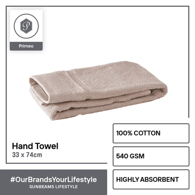 PRIMEO Premium 100% Ring Spun Carded Cotton Double Pile Hand Towel 540gsm Soft High Absorbent Amazing Gift Idea For Any Occasion!