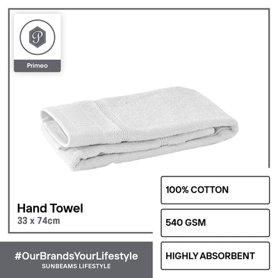 PRIMEO Premium 100% Ring Spun Carded Cotton Double Pile Hand Towel 540gsm Soft High Absorbent Amazing Gift Idea For Any Occasion!
