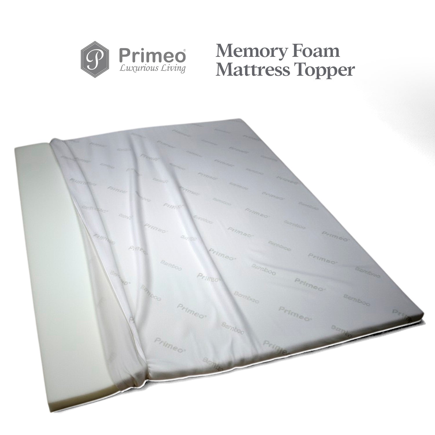PRIMEO Memory Foam Mattress Topper –  Bamboo Viscose Fabric, Anti-Slip, Cooling, 4 Elastic Straps Single, Full, Queen, King Size
