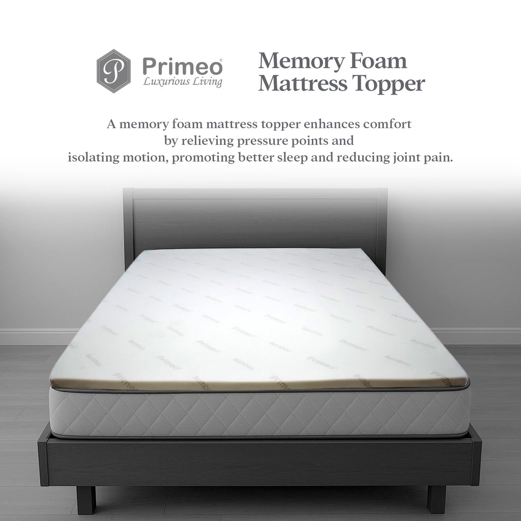PRIMEO Memory Foam Mattress Topper –  Bamboo Viscose Fabric, Anti-Slip, Cooling, 4 Elastic Straps Single, Full, Queen, King Size