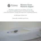 PRIMEO Memory Foam Mattress Topper –  Bamboo Viscose Fabric, Anti-Slip, Cooling, 4 Elastic Straps Single, Full, Queen, King Size