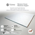 PRIMEO Memory Foam Mattress Topper –  Bamboo Viscose Fabric, Anti-Slip, Cooling, 4 Elastic Straps Single, Full, Queen, King Size