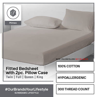 PRIMEO Premium King Bedsheet with 2 Pillow Case Set 100% Cotton