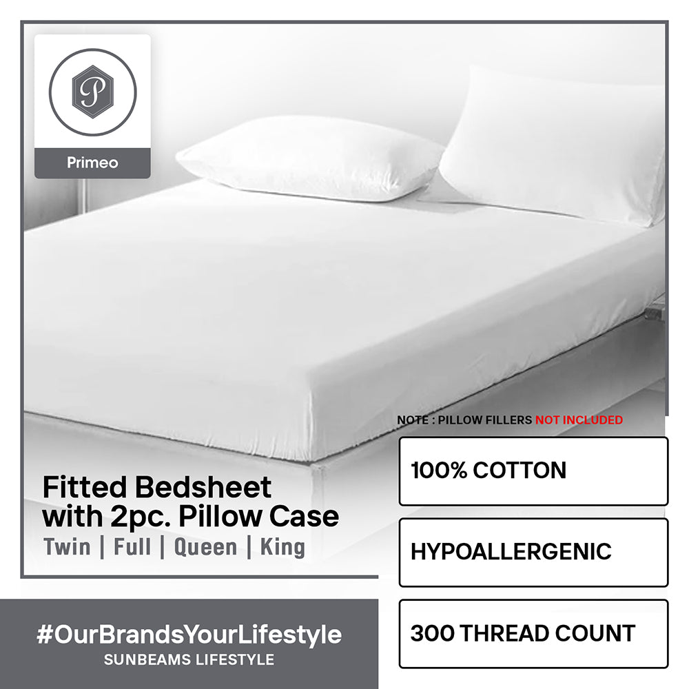 PRIMEO Premium King Bedsheet with 2 Pillow Case Set 100% Cotton