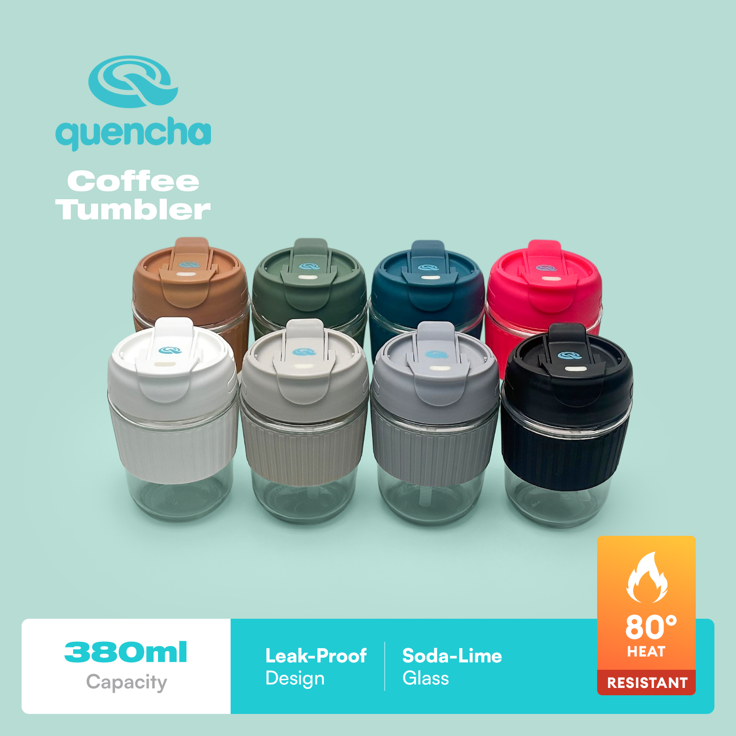 Quencha 12oz Glass Coffee Tumbler with Built-in Straw