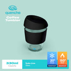 QUENCHA 11oz Glass Coffee Cup with Silicone Lid and Sleeve