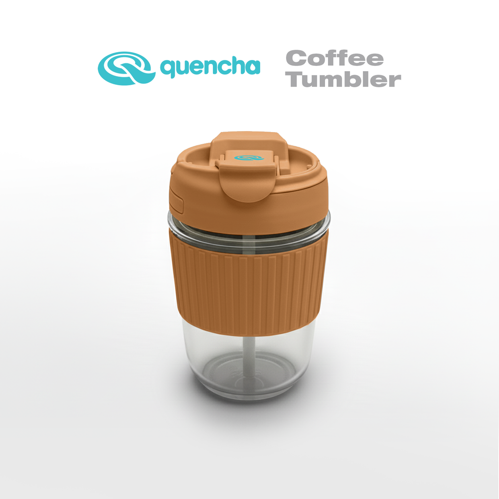 Quencha 12oz Glass Coffee Tumbler with Built-in Straw