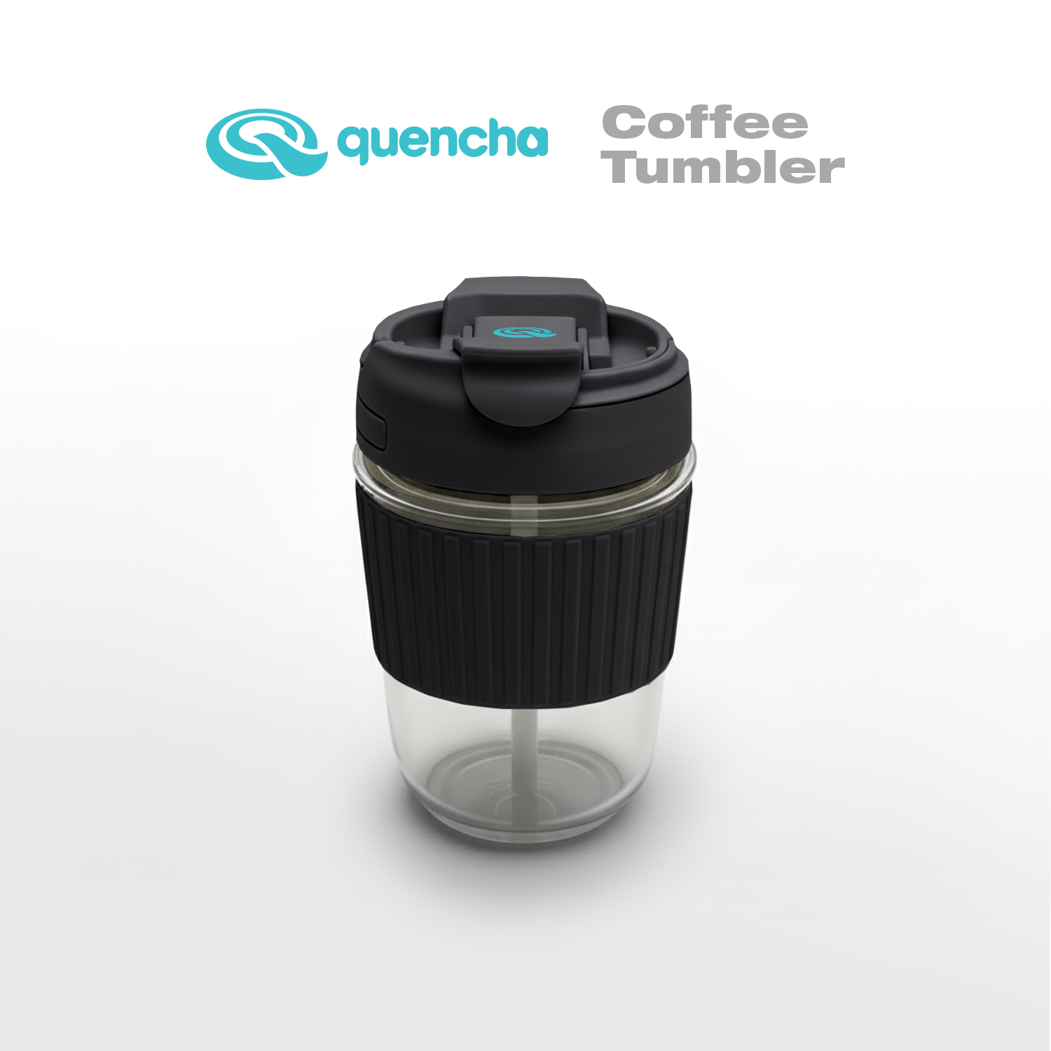 Quencha 12oz Glass Coffee Tumbler with Built-in Straw
