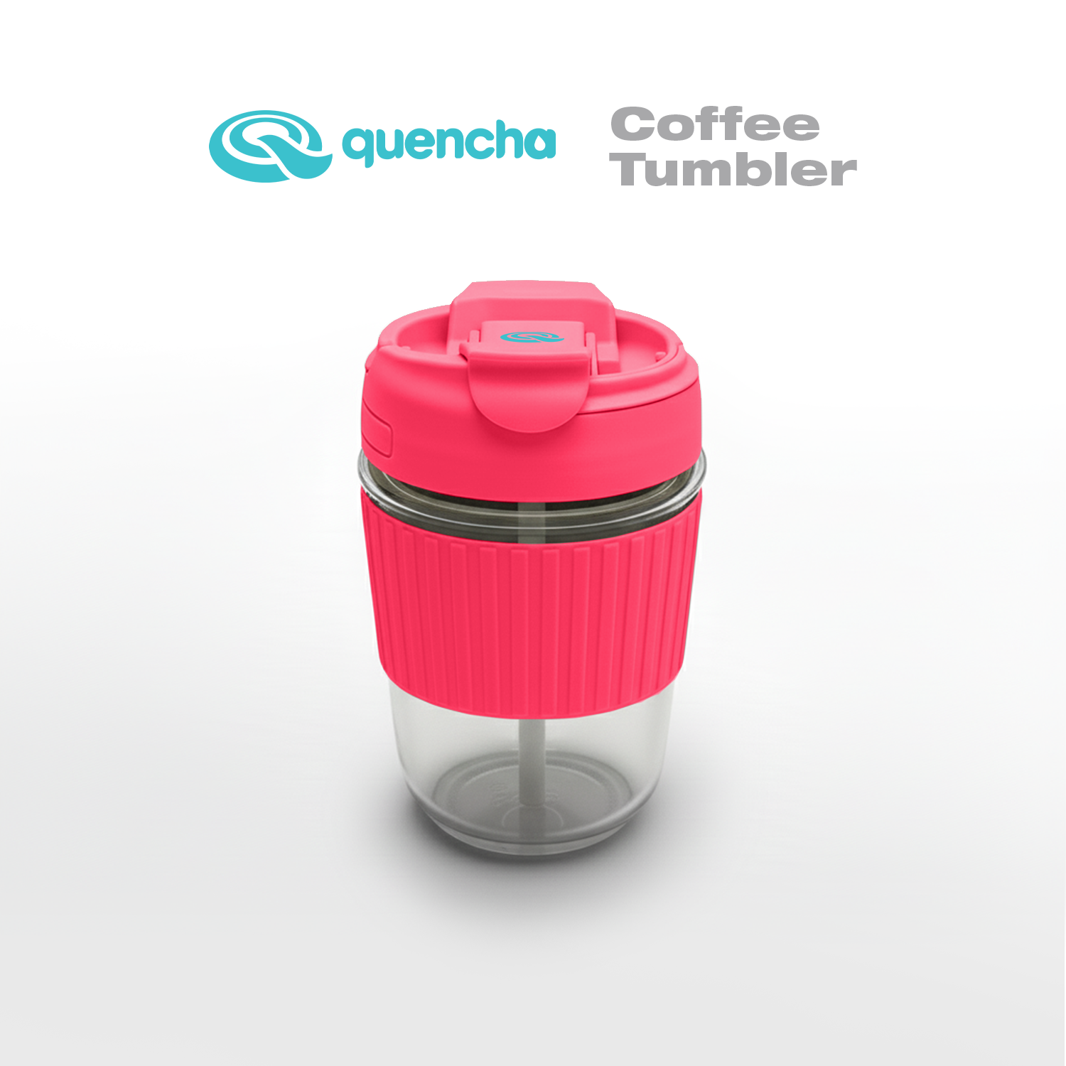 Quencha 12oz Glass Coffee Tumbler with Built-in Straw