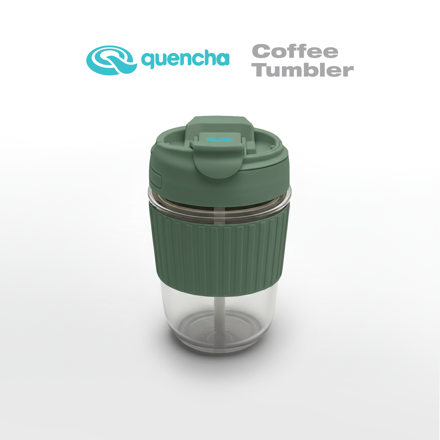 Quencha 12oz Glass Coffee Tumbler with Built-in Straw