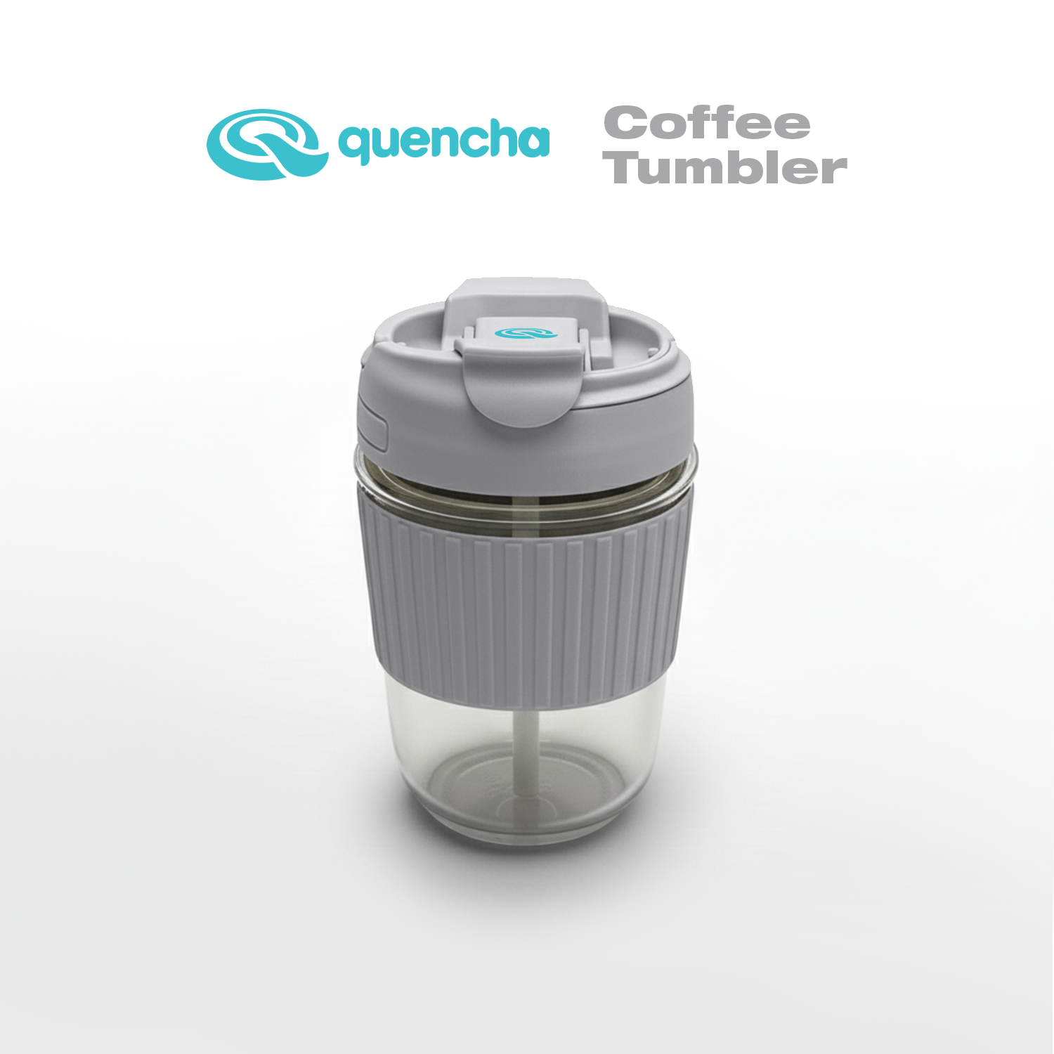 Quencha 12oz Glass Coffee Tumbler with Built-in Straw