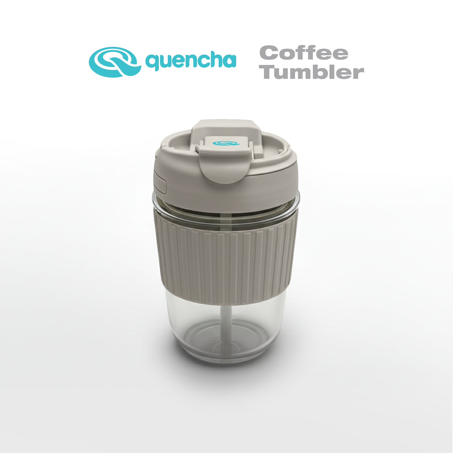 Quencha 12oz Glass Coffee Tumbler with Built-in Straw