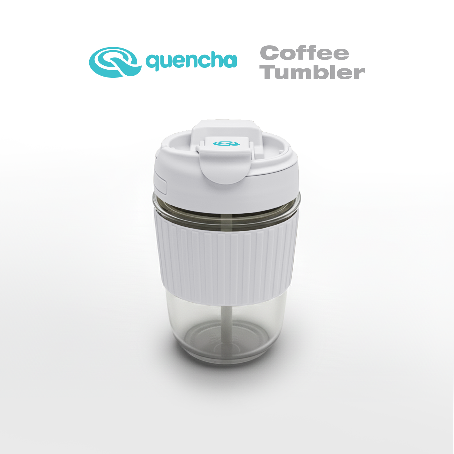 Quencha 12oz Glass Coffee Tumbler with Built-in Straw