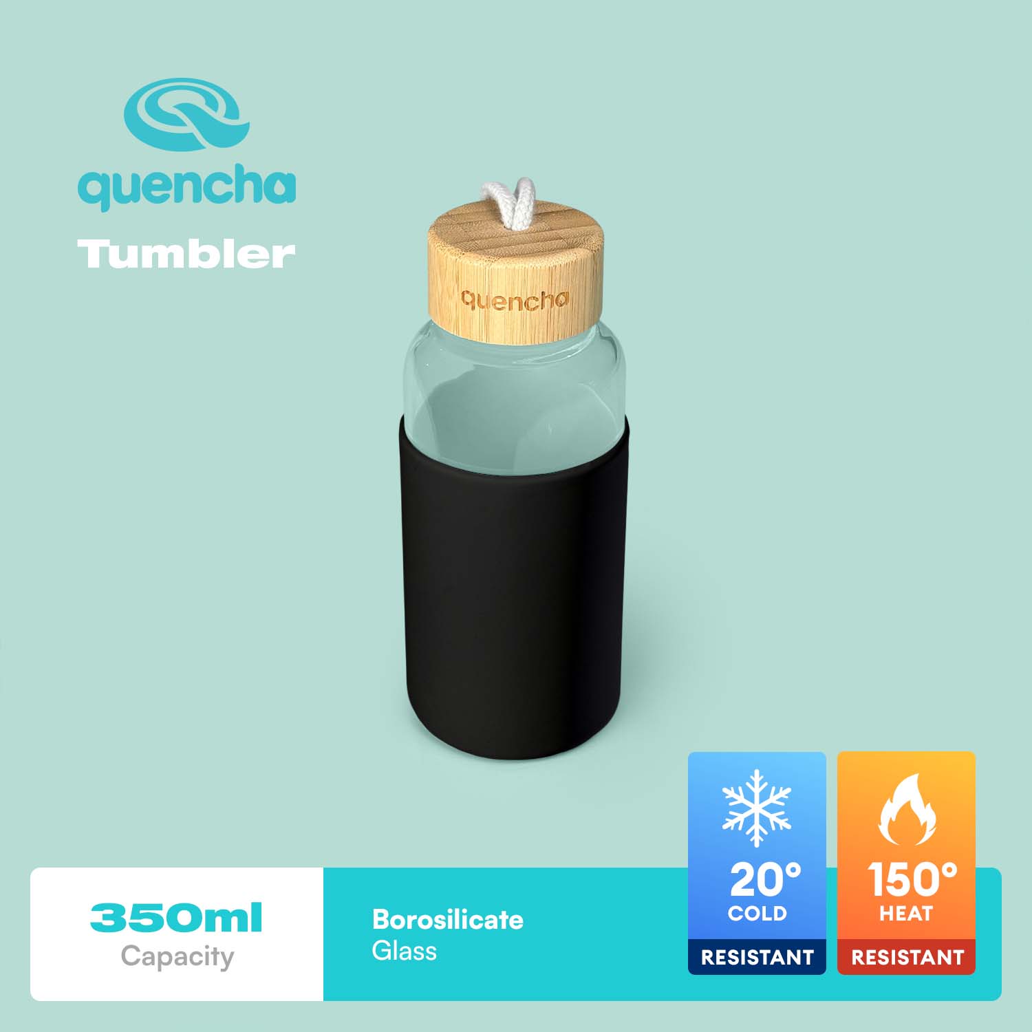 QUENCHA 12oz & 17oz Glass Water Bottle
